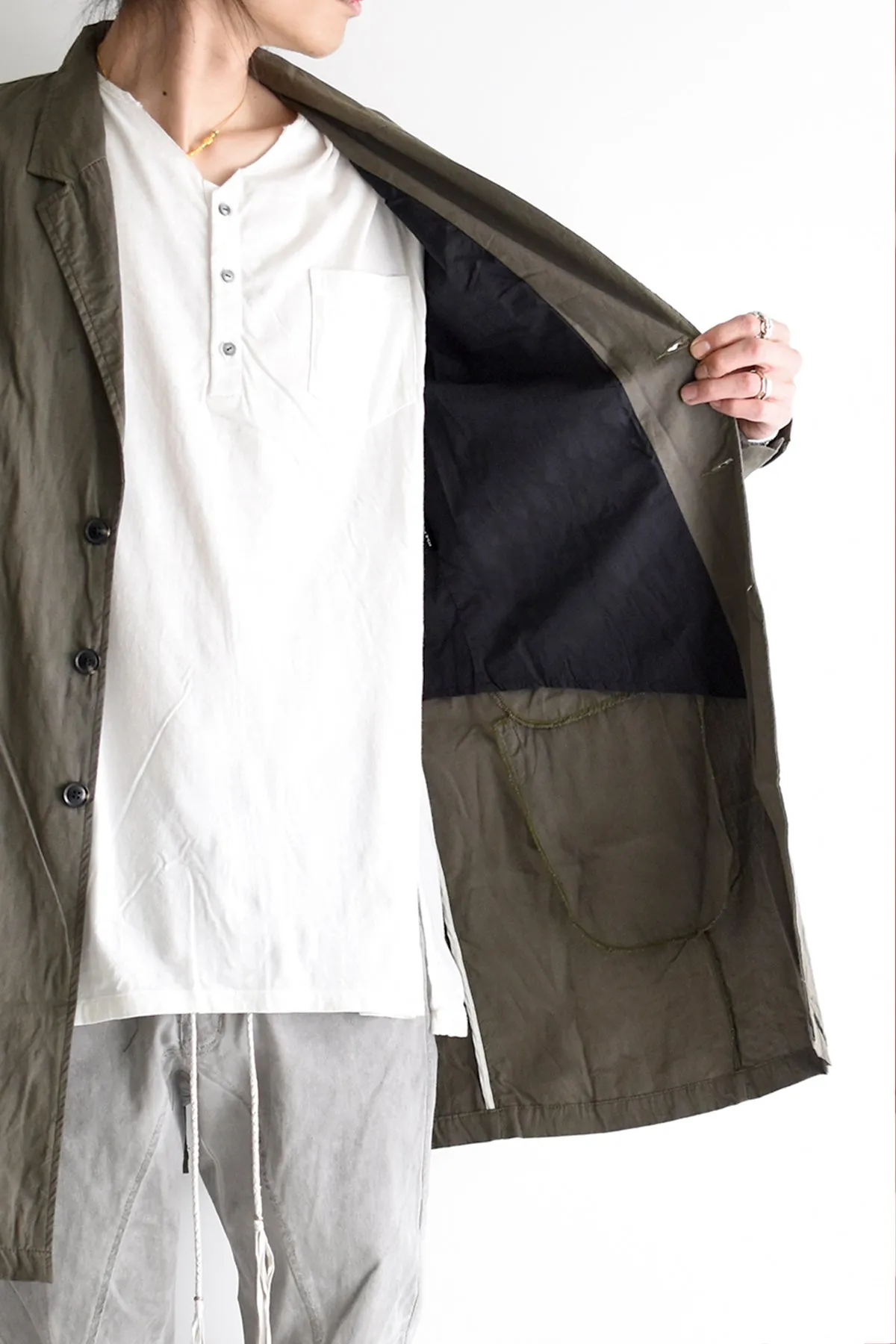 1901-JK04A Organic Cotton Multipul Coat Khaki