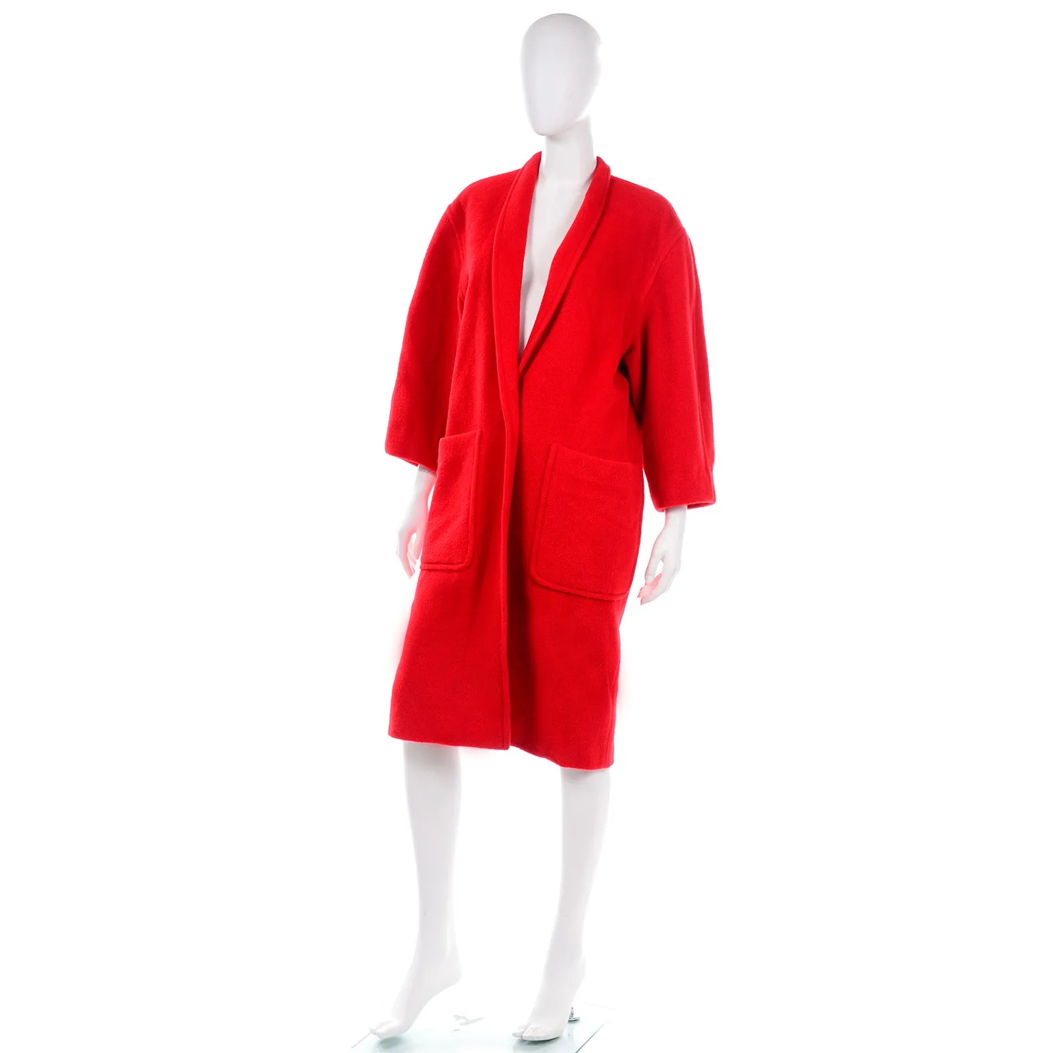 1980s Escada Vintage Red Alpaca Mohair Wool Coat With Pockets