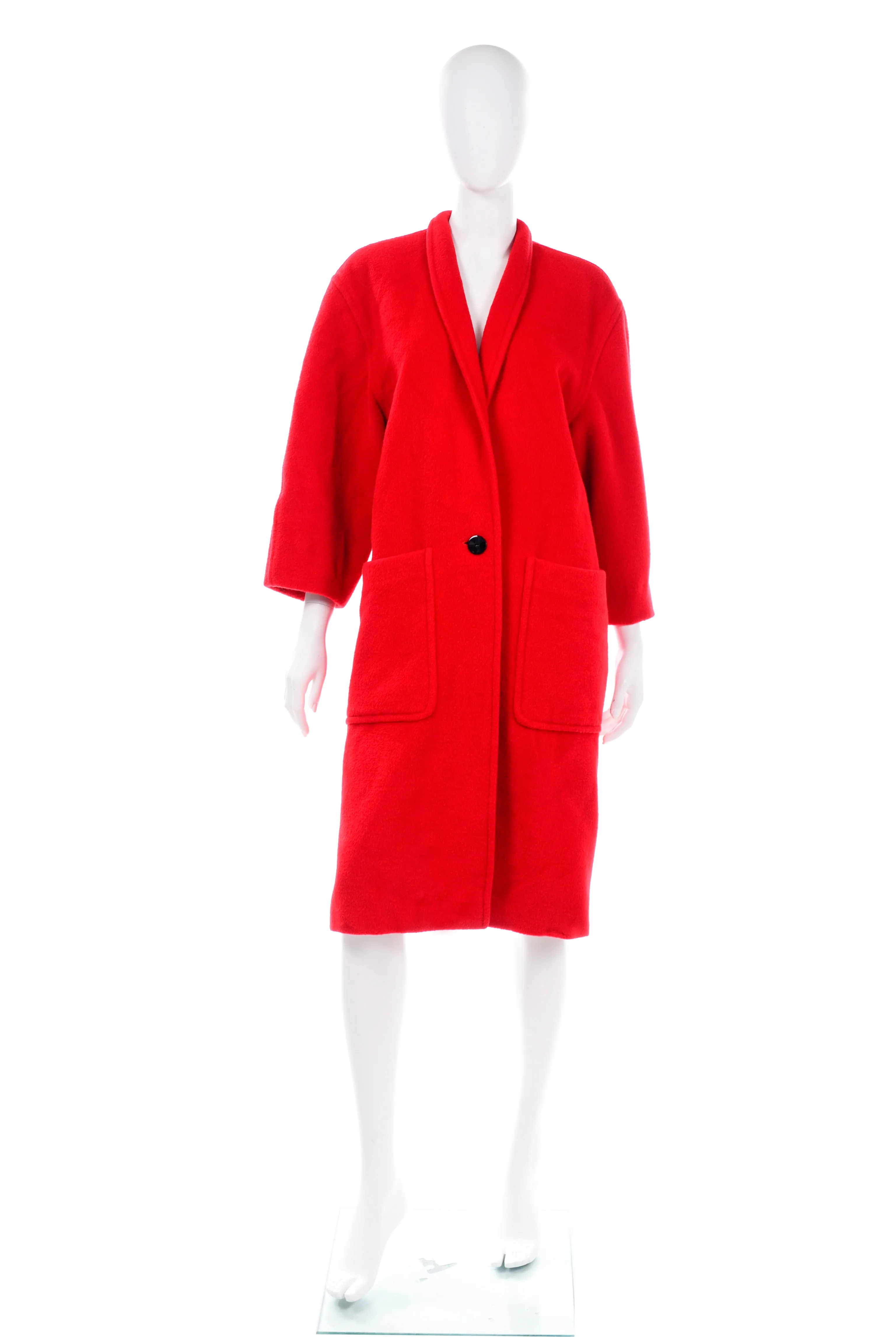 1980s Escada Vintage Red Alpaca Mohair Wool Coat With Pockets