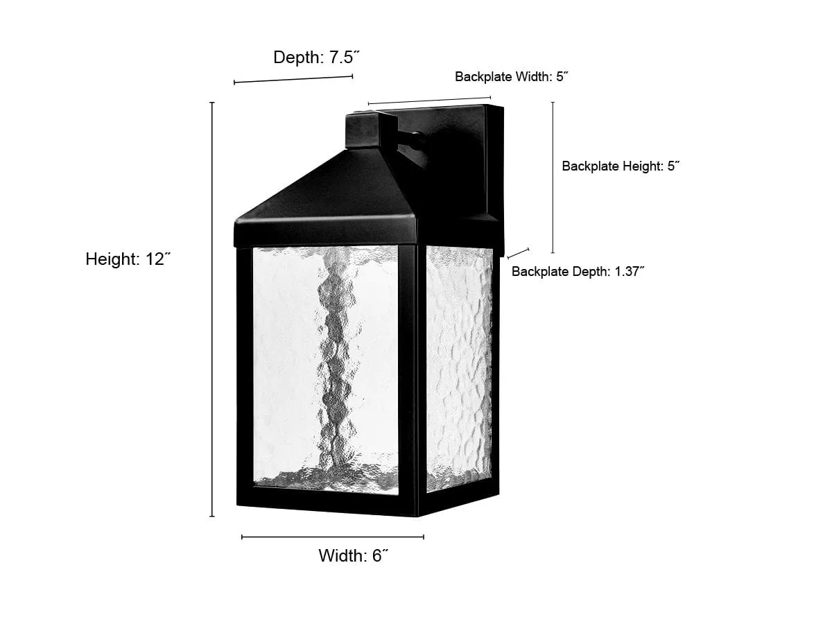 Aaron Outdoor Wall Lamp - Powder Coated Black - Clear Textured Glass - 8W Integrated LED Module - 700 Lm - 7.5in. Extension - 3000K Warm White