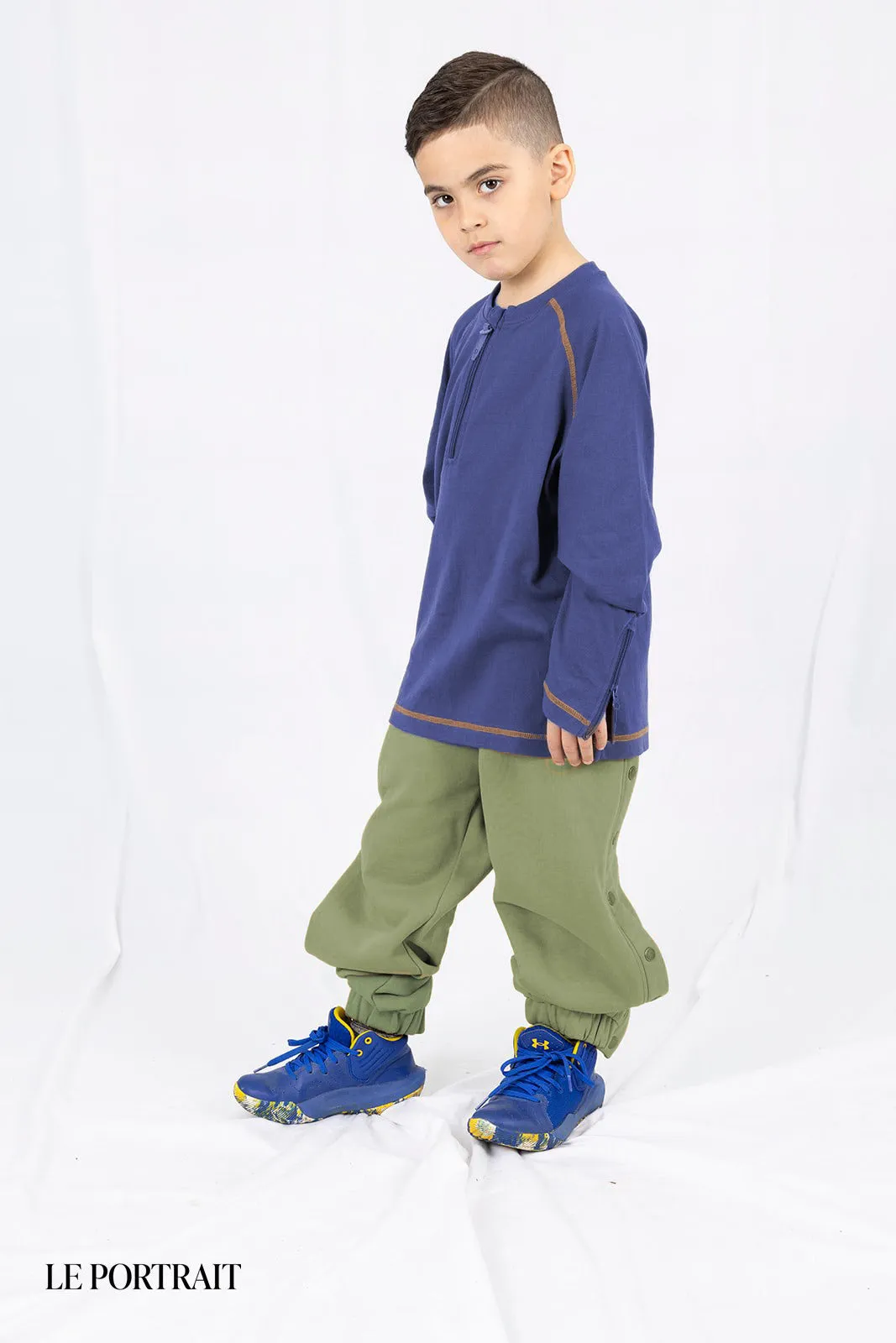 Adaptive Kids Jogger Sweatpants, Adjustable Elastic waist, Full Side Zipper for Easy Undressing