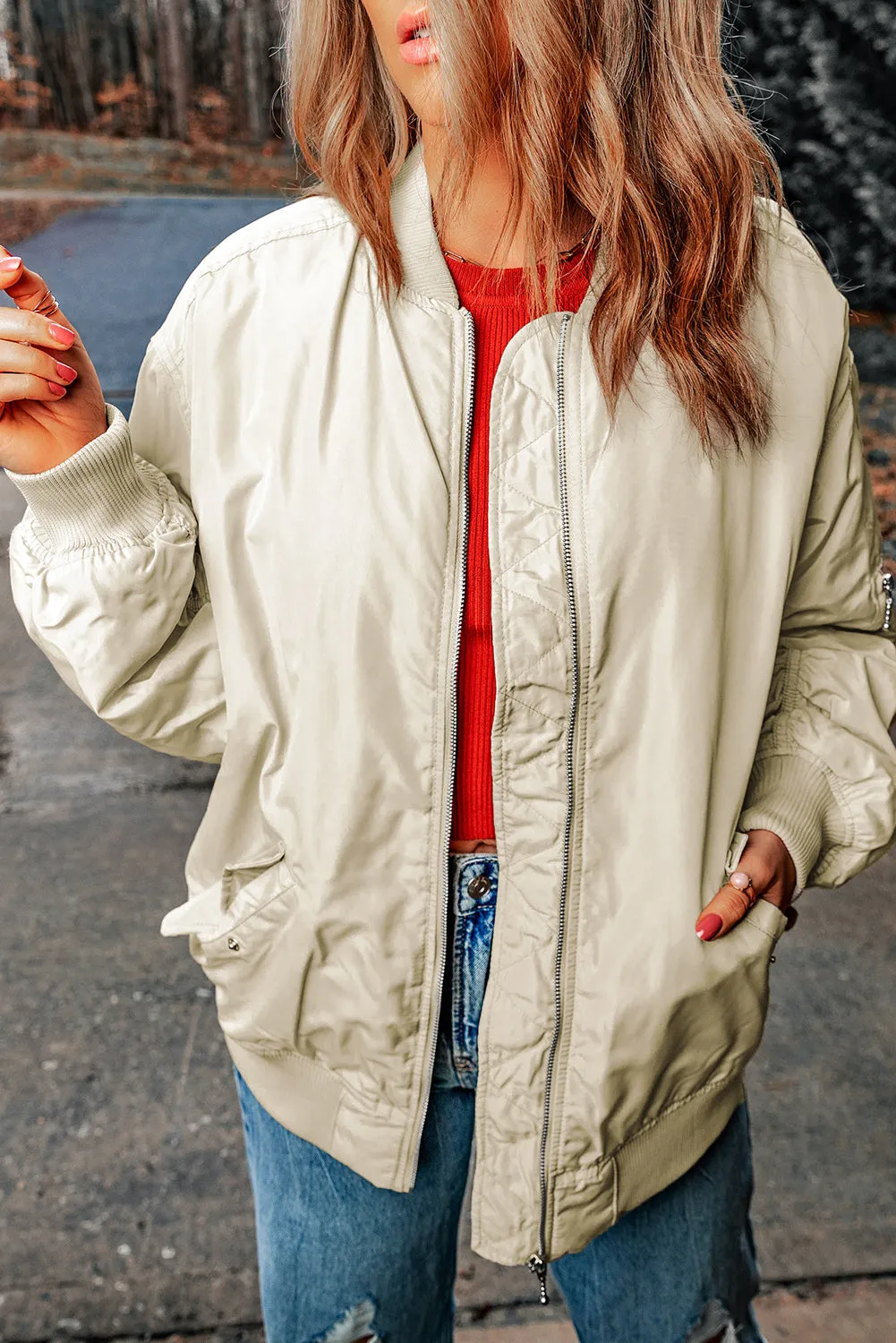 Apricot Solid Color Puffer Zipped Coat