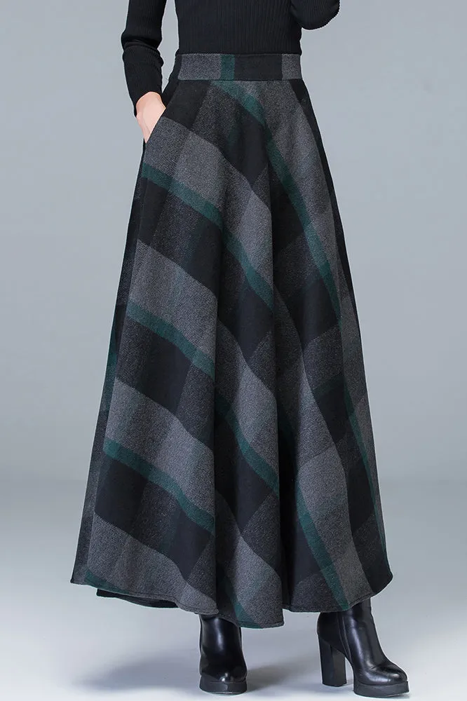 Autumn Winter High Waist Plaid Wool Skirt 3783