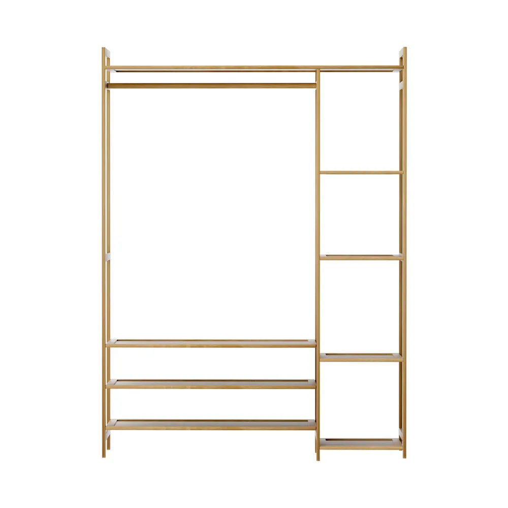 Bamboo 8-Shelf Clothes Rack, Coat Stand with Hanging Rail Artiss