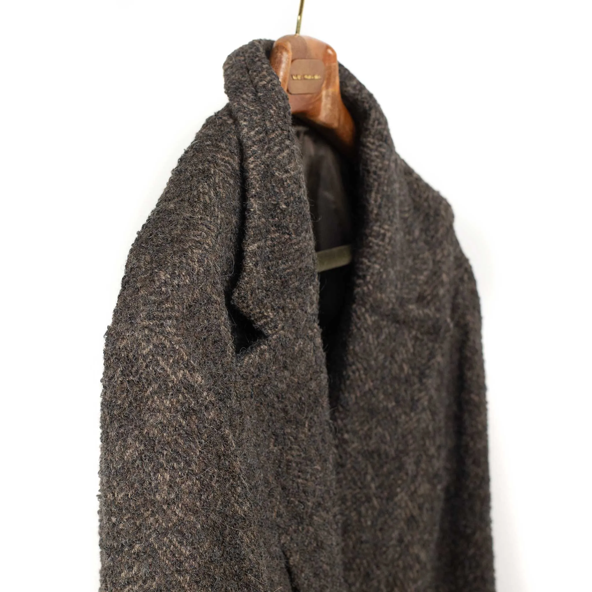 Belted oversized coat in dark brown wool and alpaca boucle