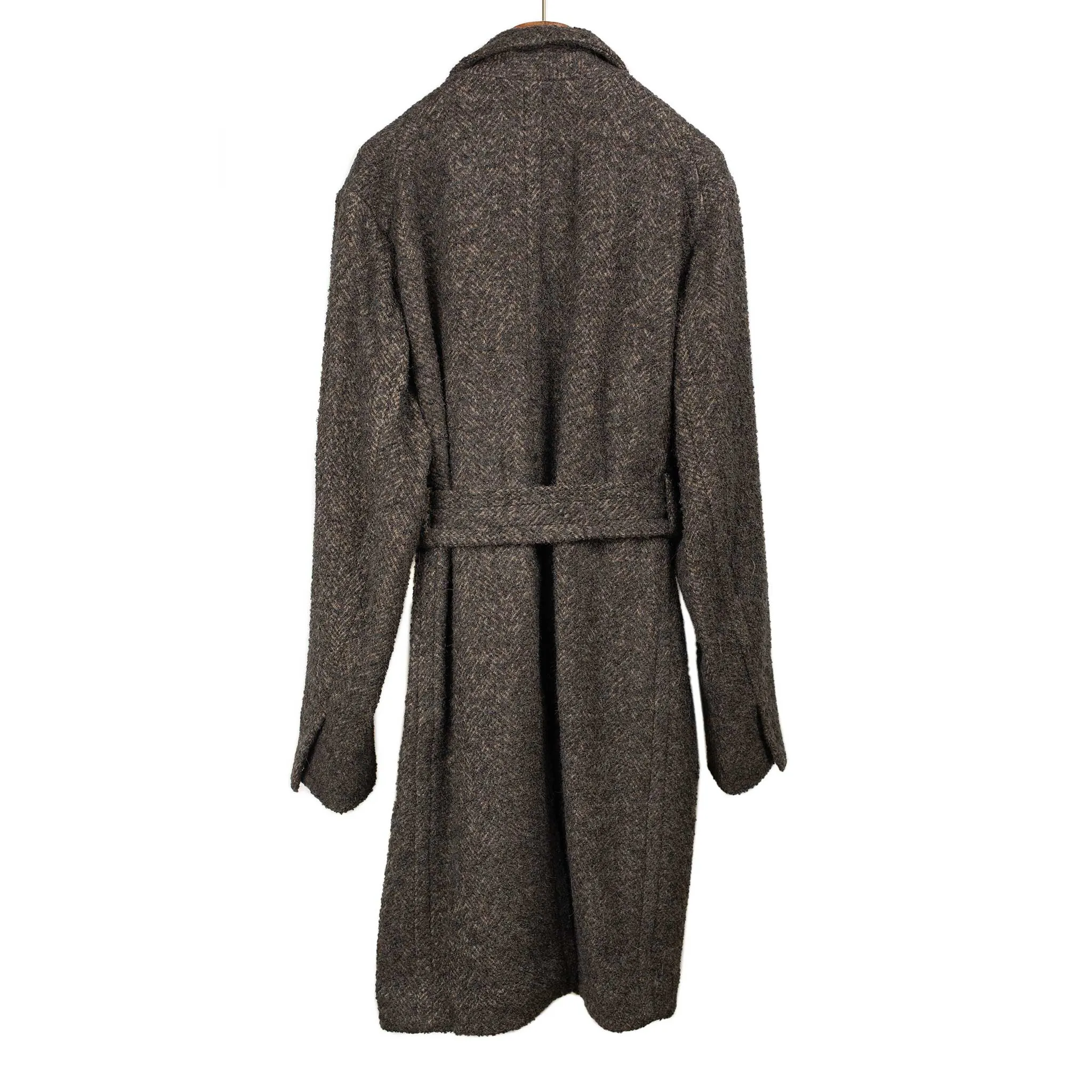 Belted oversized coat in dark brown wool and alpaca boucle