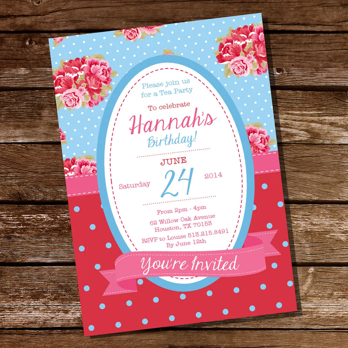 Bright Shabby Chic Tea Party Invitation | Shabby Chic Floral Invite Template