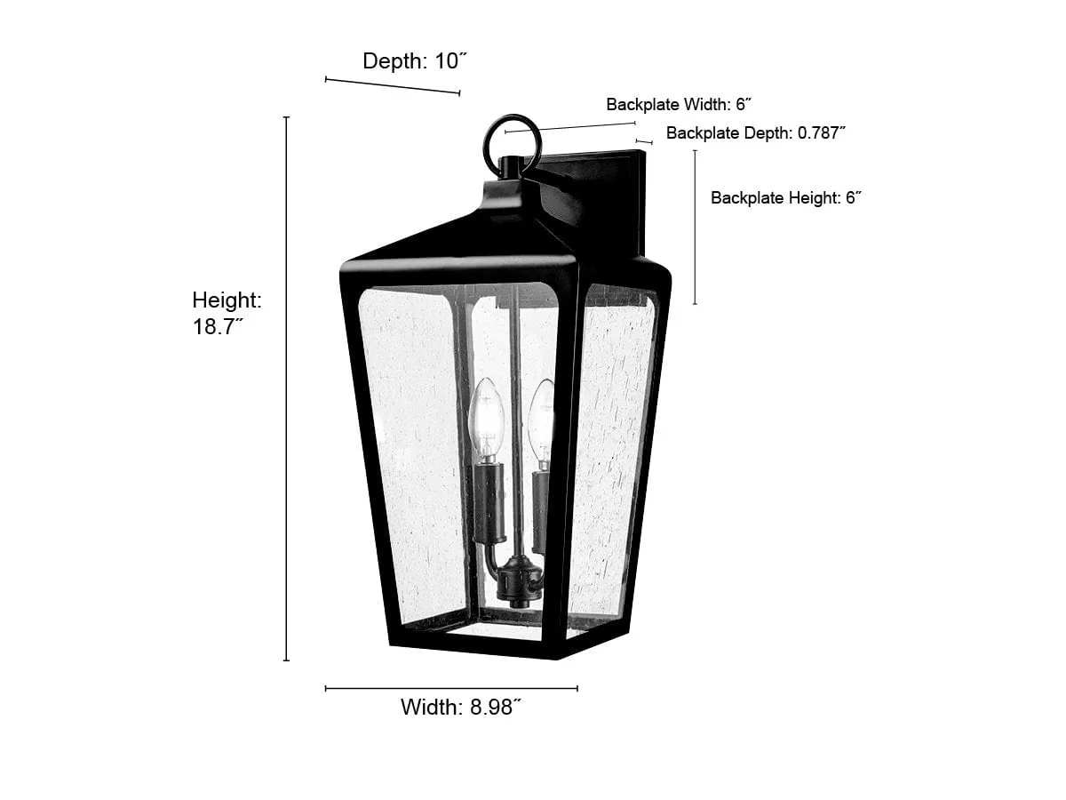 Brooks Outdoor Wall Sconce - Powder Coated Black - Clear Seeded Glass - 10in. Extension - E26 Candelabra Base