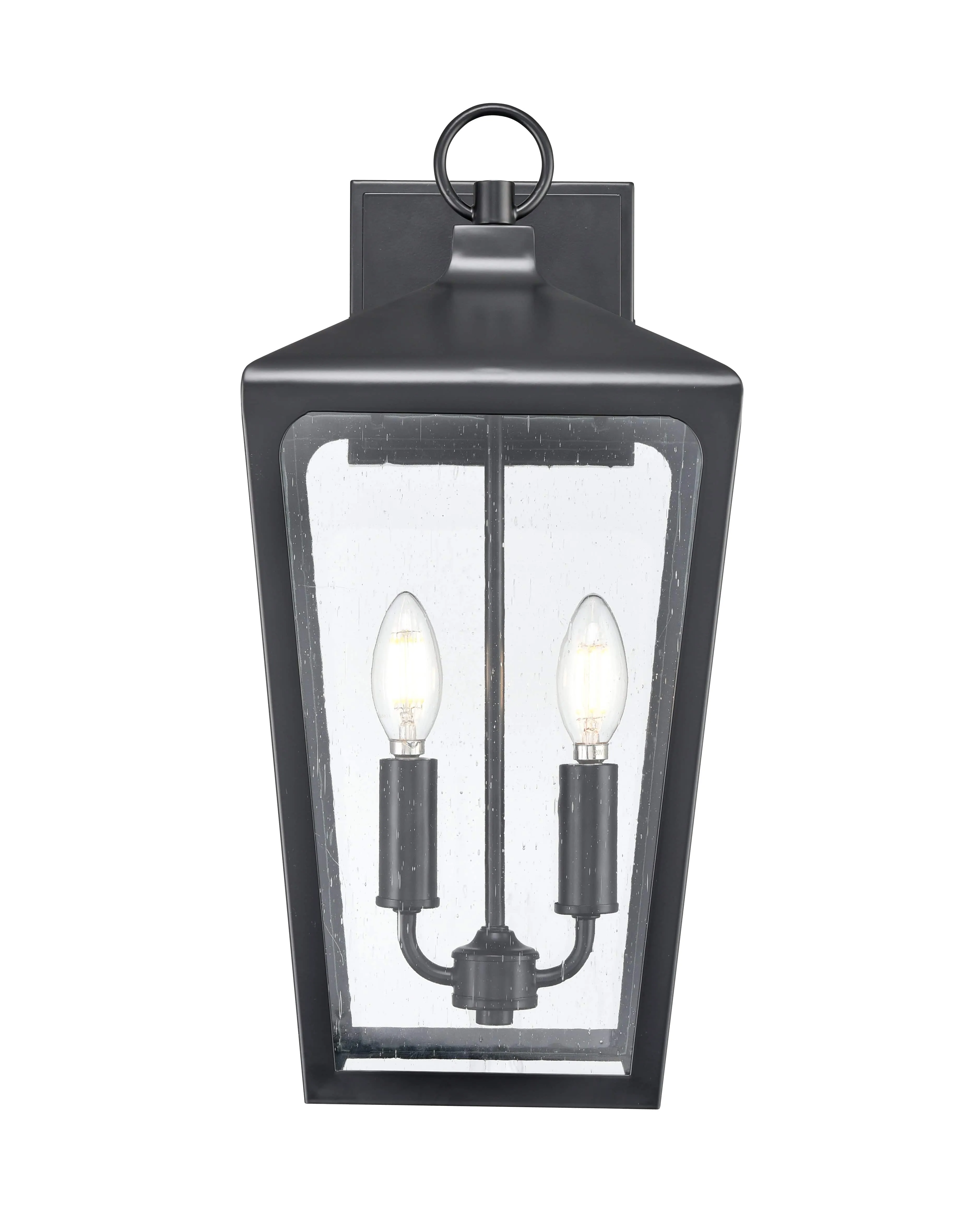 Brooks Outdoor Wall Sconce - Powder Coated Black - Clear Seeded Glass - 10in. Extension - E26 Candelabra Base