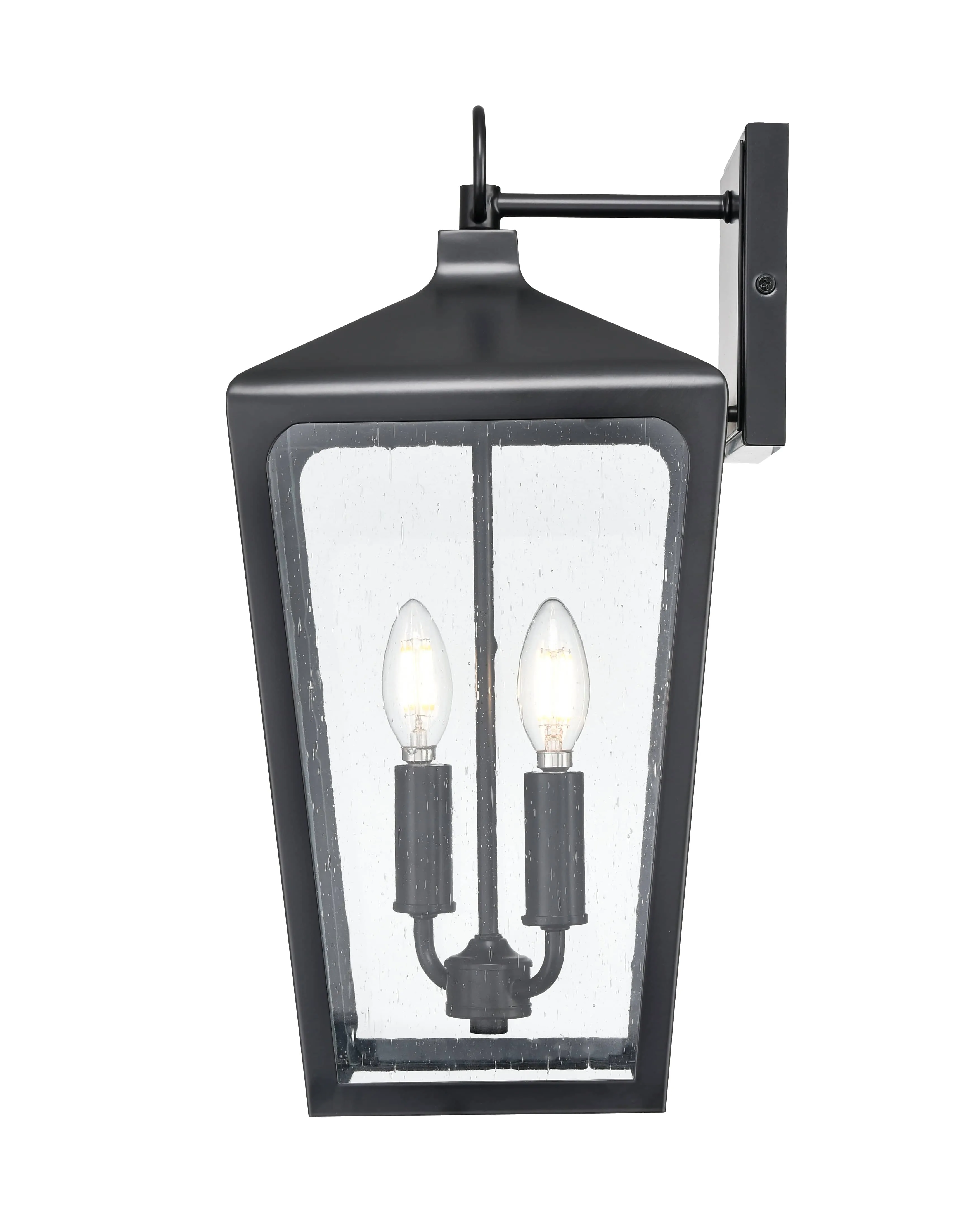 Brooks Outdoor Wall Sconce - Powder Coated Black - Clear Seeded Glass - 10in. Extension - E26 Candelabra Base