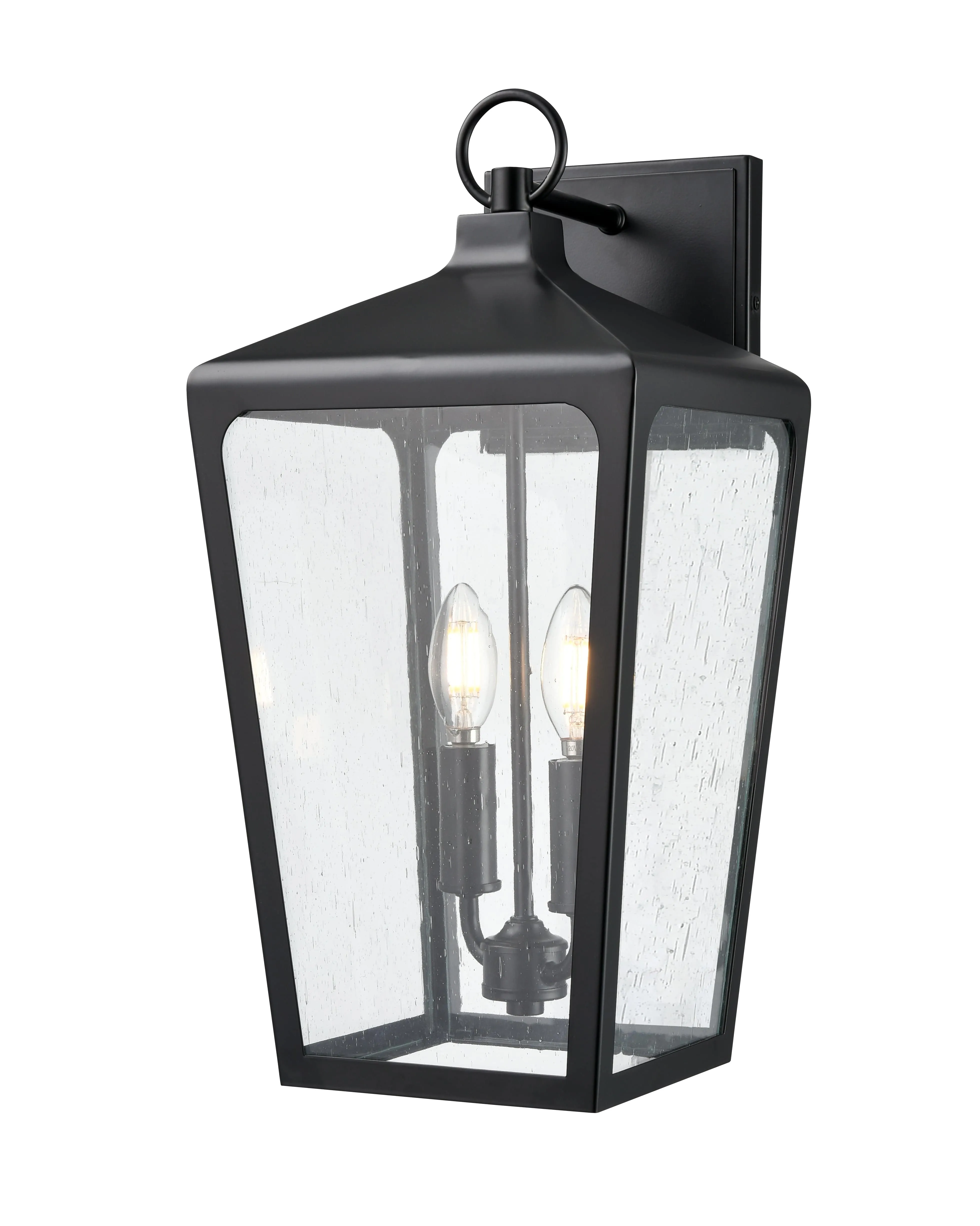 Brooks Outdoor Wall Sconce - Powder Coated Black - Clear Seeded Glass - 10in. Extension - E26 Candelabra Base