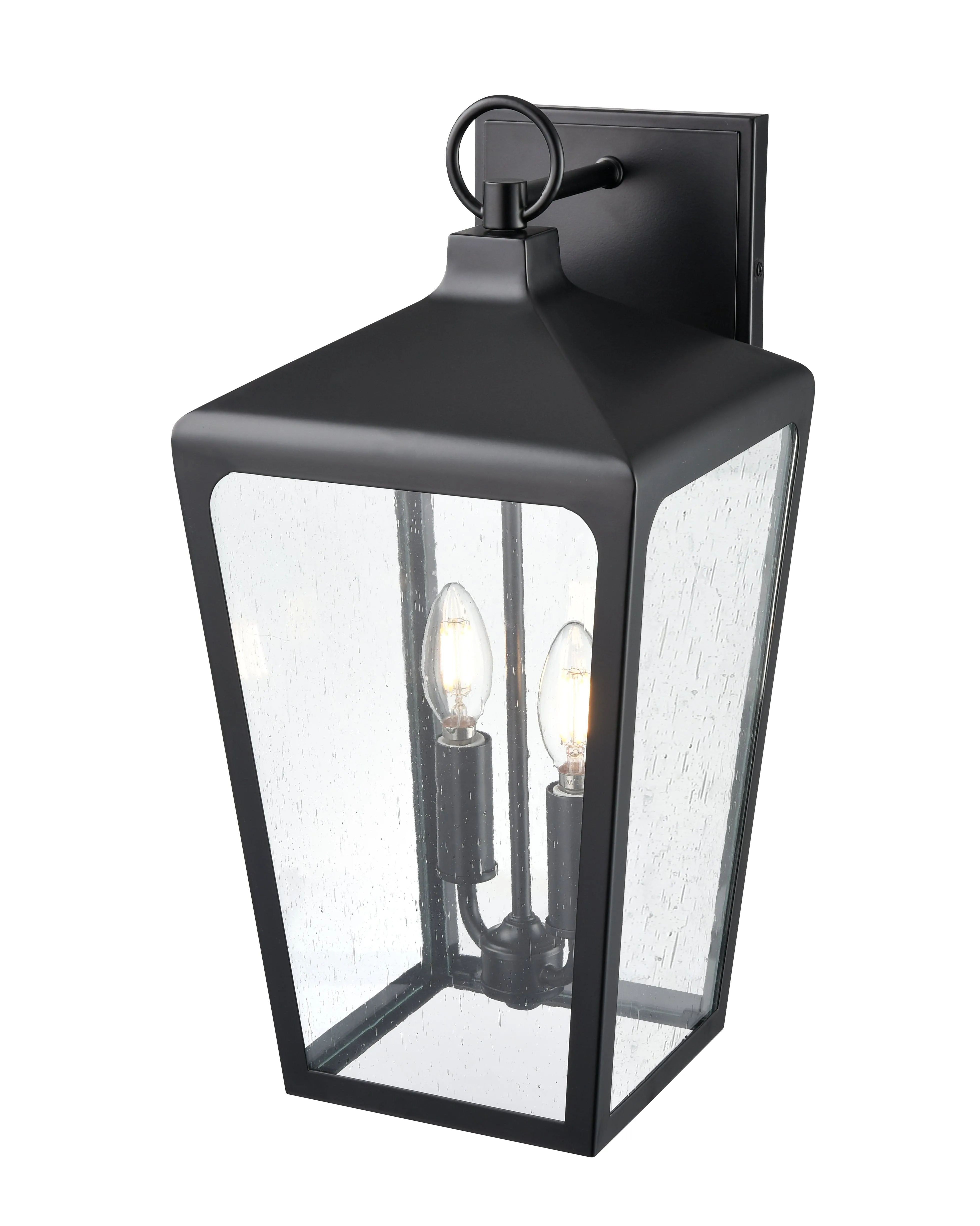 Brooks Outdoor Wall Sconce - Powder Coated Black - Clear Seeded Glass - 10in. Extension - E26 Candelabra Base