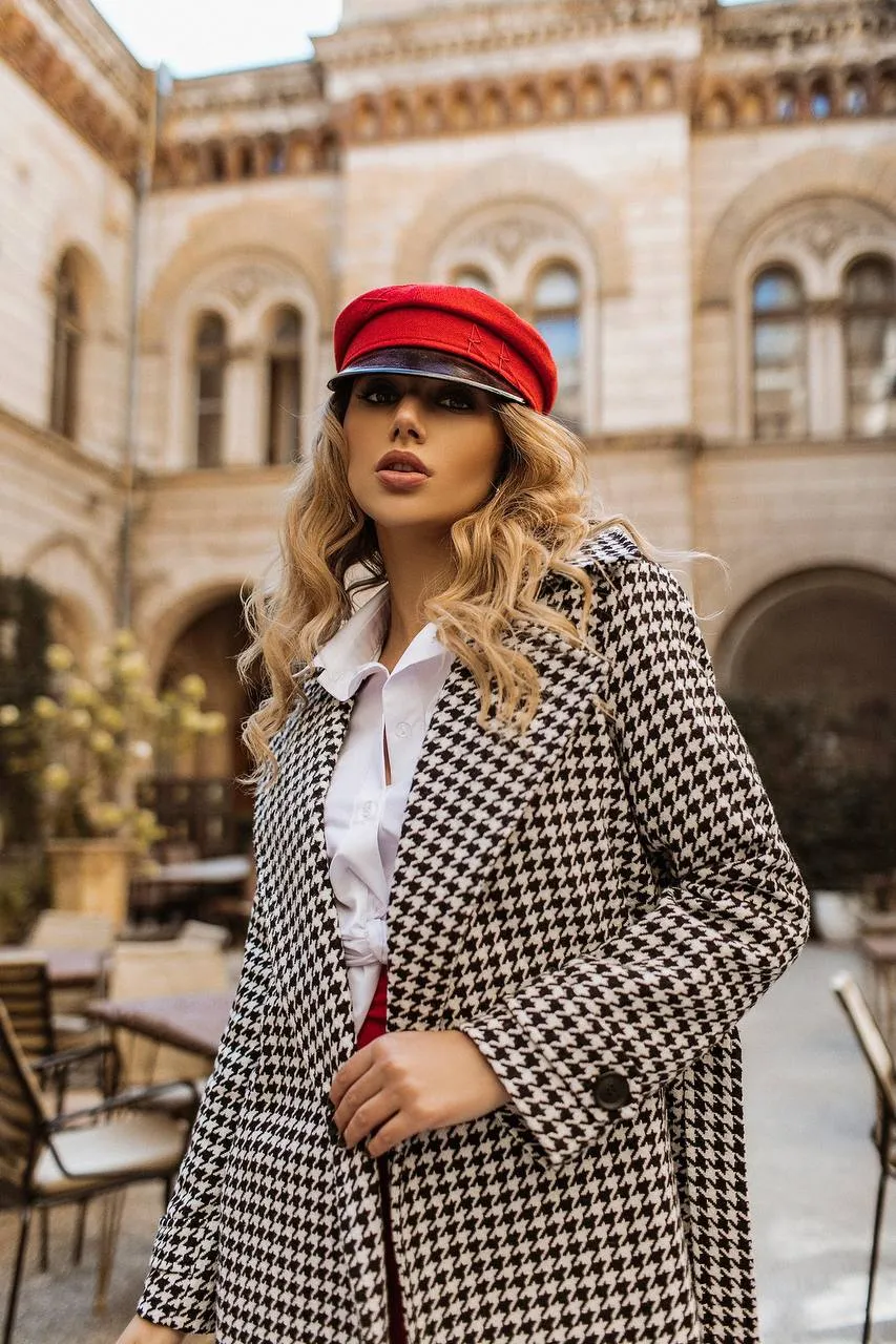 Casual White-Black Checked Belted Coat