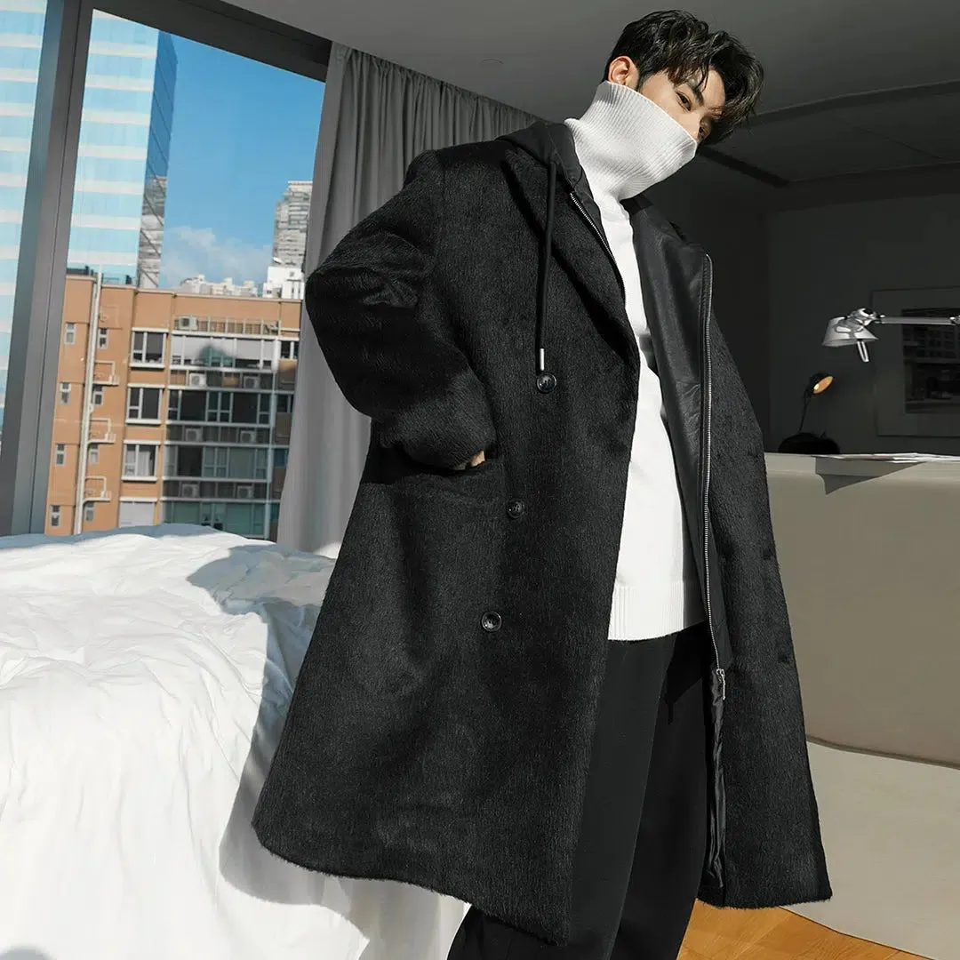 Chuan Peak Lapel Hooded Thick Long Coat