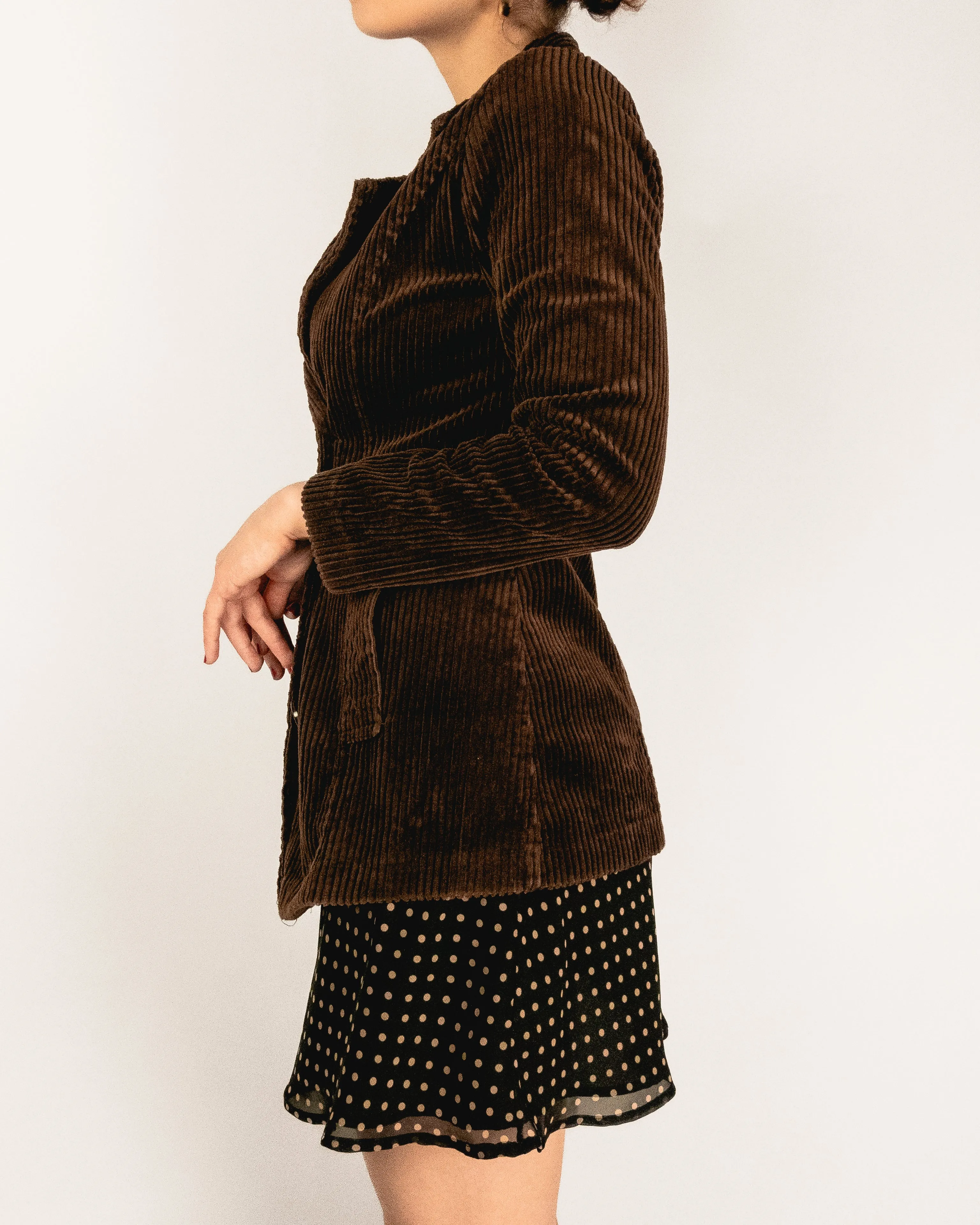 Corduroy Buttoned Blazer Coat Brown