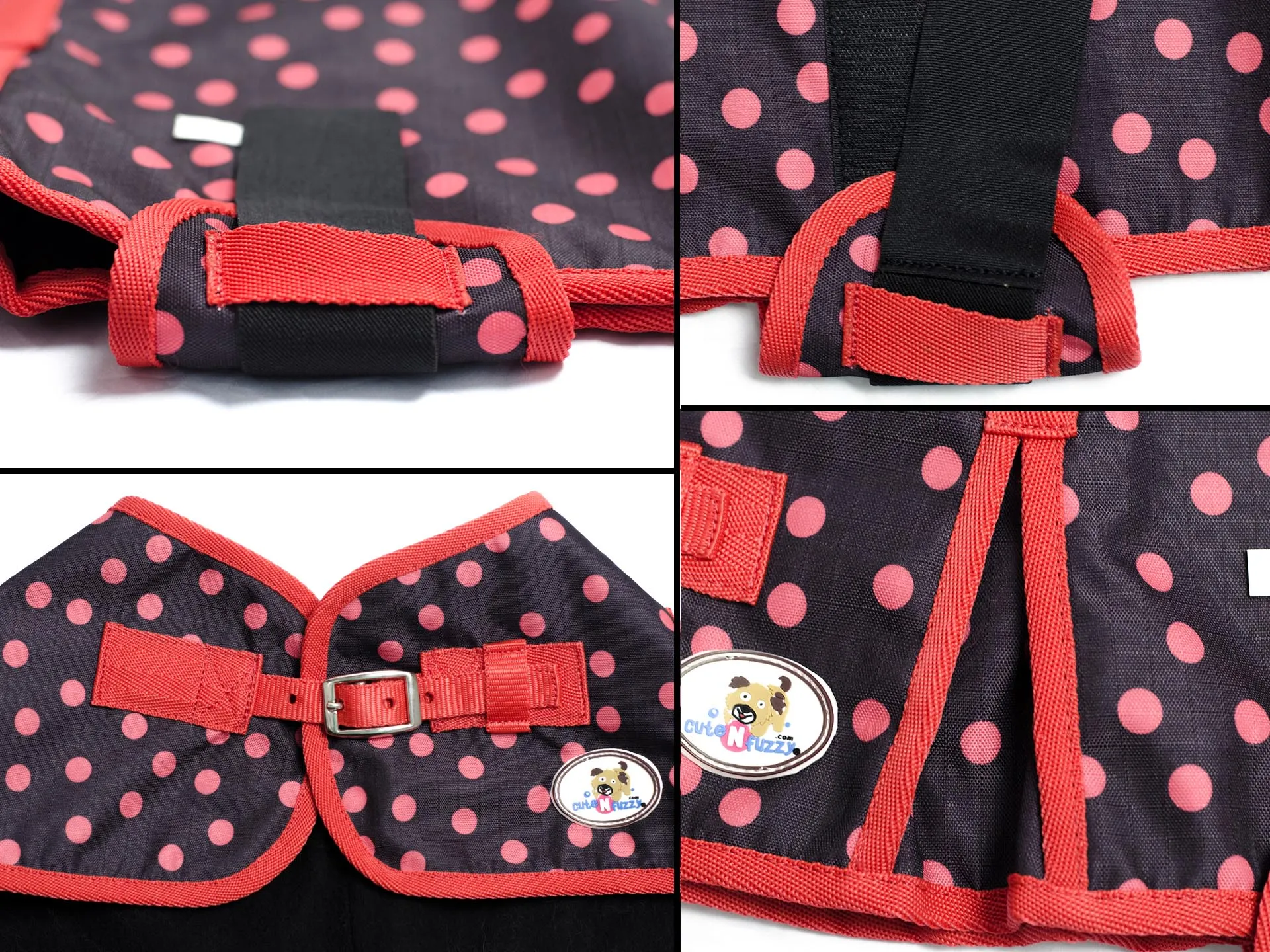 cuteNfuzzy Lady Bug Polka Dots Super Tough 600D Dog Coat with Fleece Lining