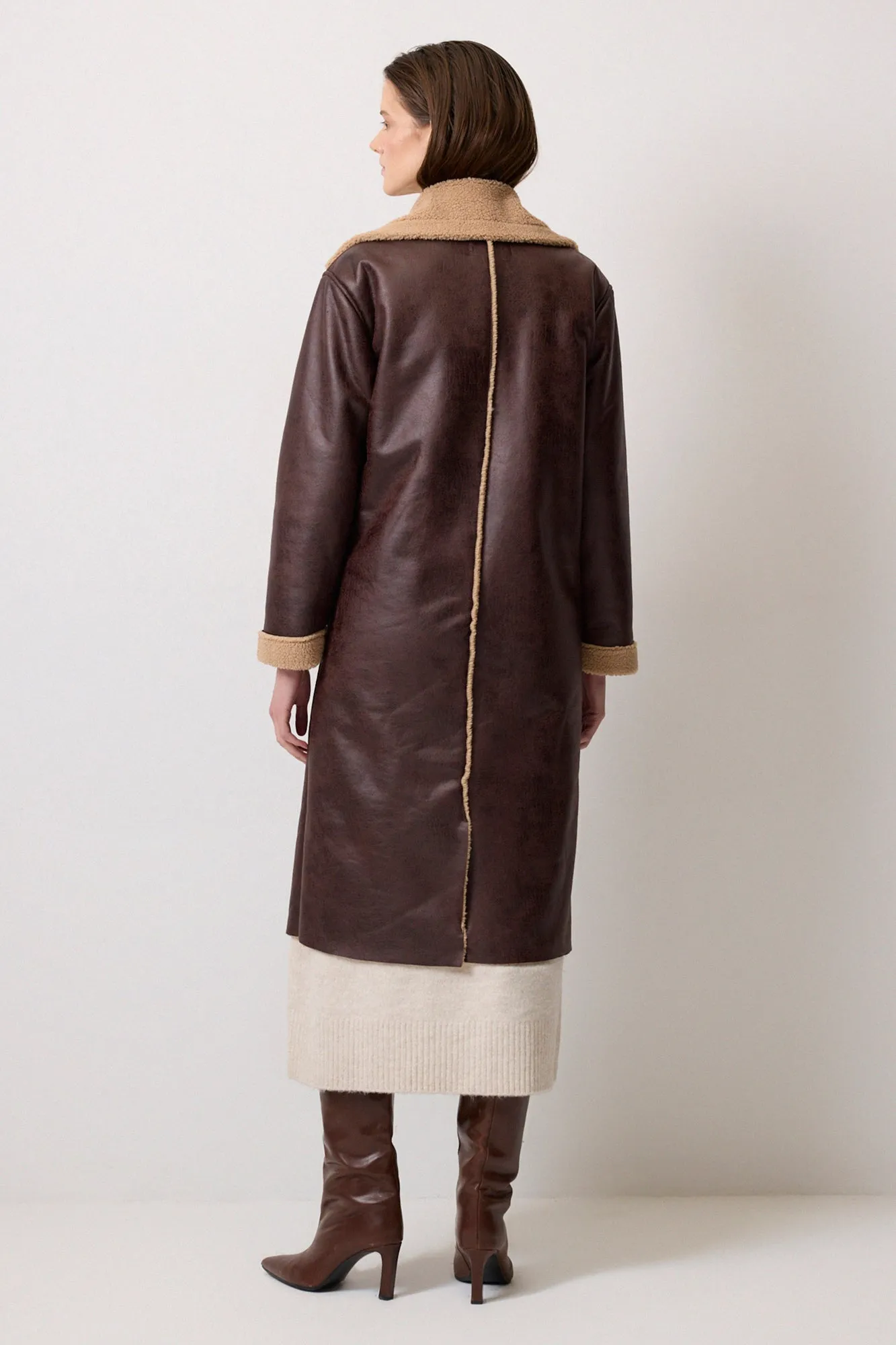 FAUX LEATHER LONG COAT