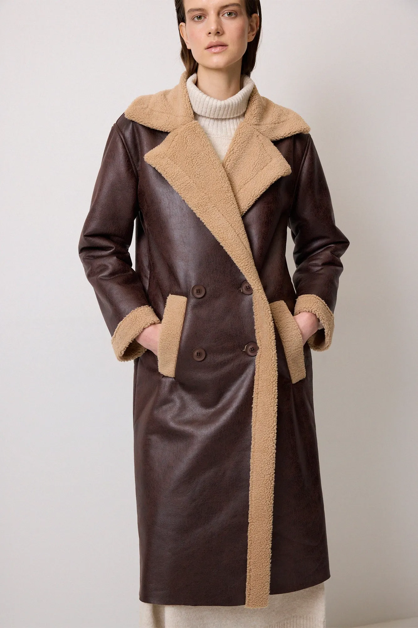 FAUX LEATHER LONG COAT