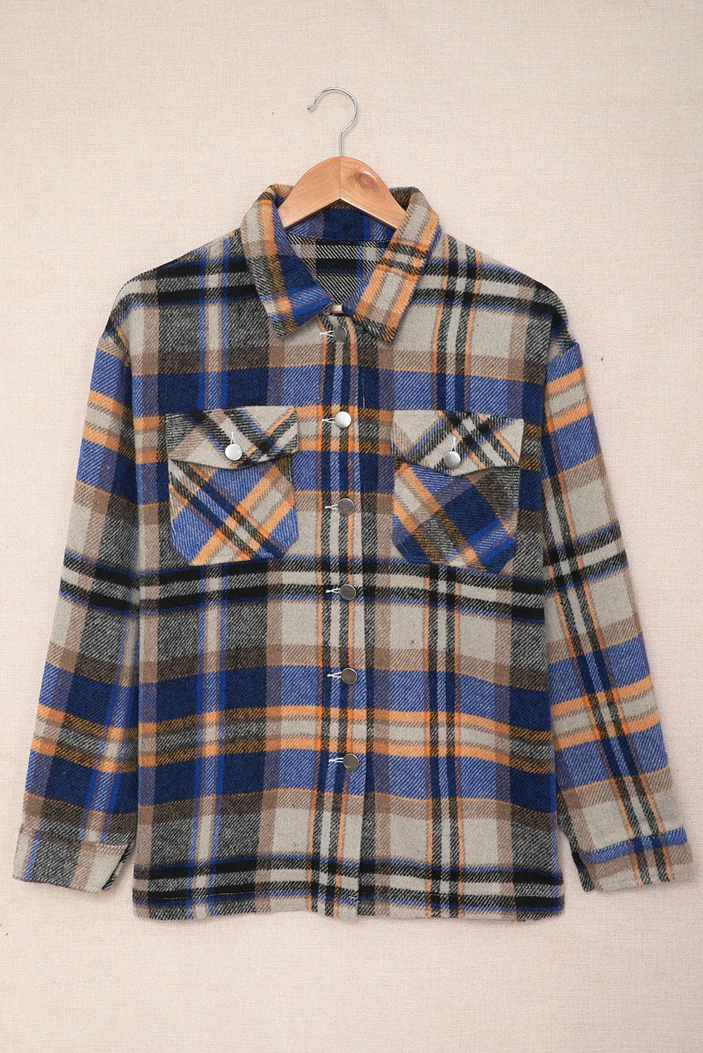 Geometric Plaid Print Pocketed Shirt