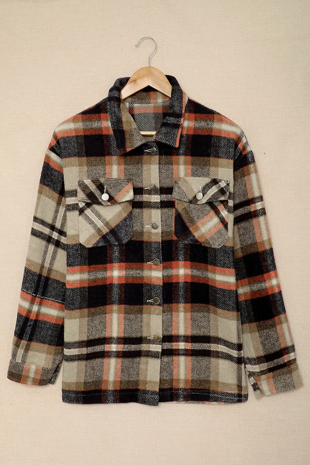 Geometric Plaid Print Pocketed Shirt