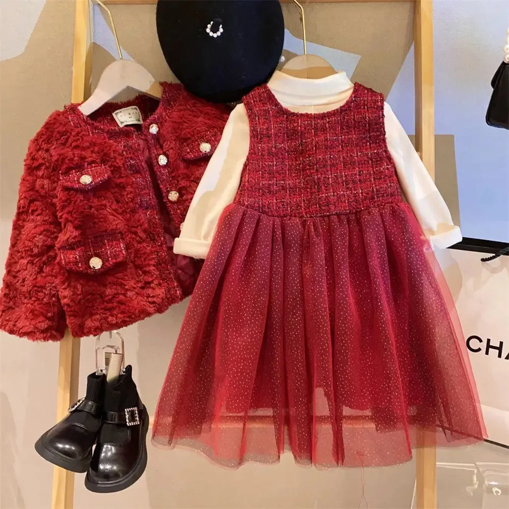 Girls Red Coat And Dress Set