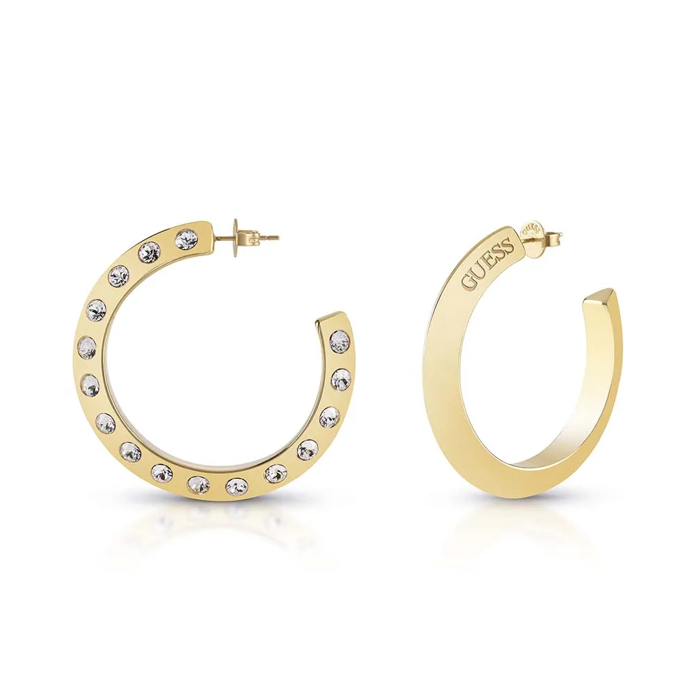 Guess Gold Plated Stainless Steel 30mm Medium Hoop Earrings