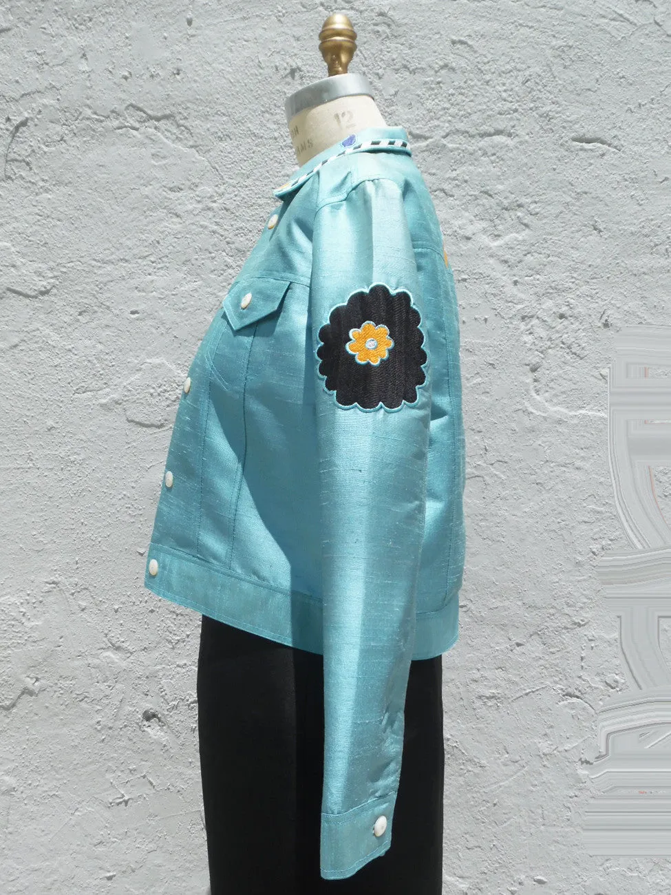 Jean Jacket Vintage Suzani Embroidery Tiffany Blue Cobalt