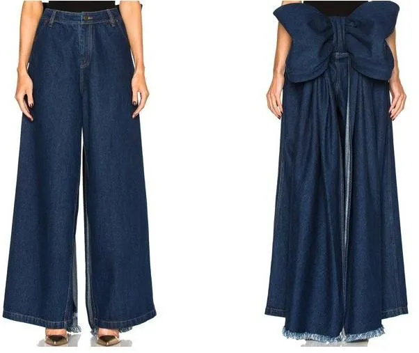 Large Bow Wide-Leg Denim Pants