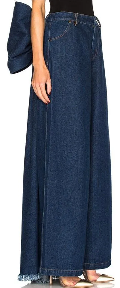 Large Bow Wide-Leg Denim Pants