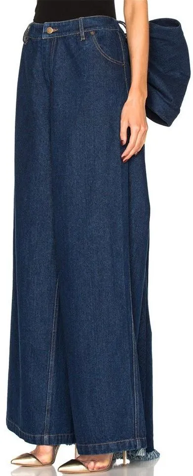 Large Bow Wide-Leg Denim Pants