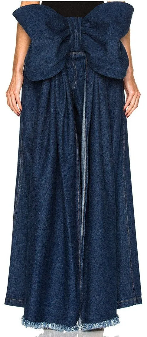 Large Bow Wide-Leg Denim Pants