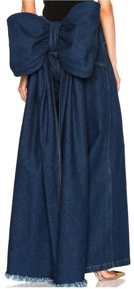 Large Bow Wide-Leg Denim Pants