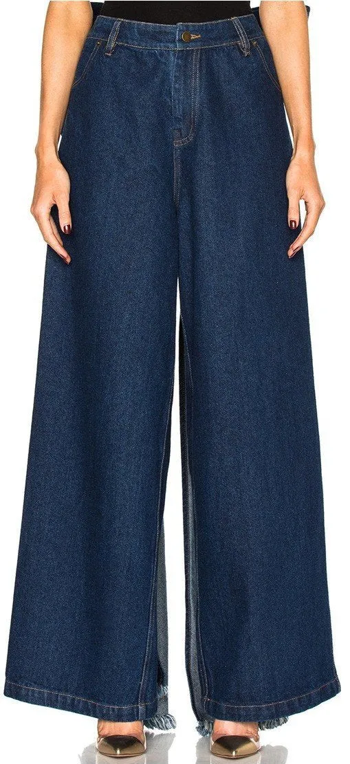 Large Bow Wide-Leg Denim Pants