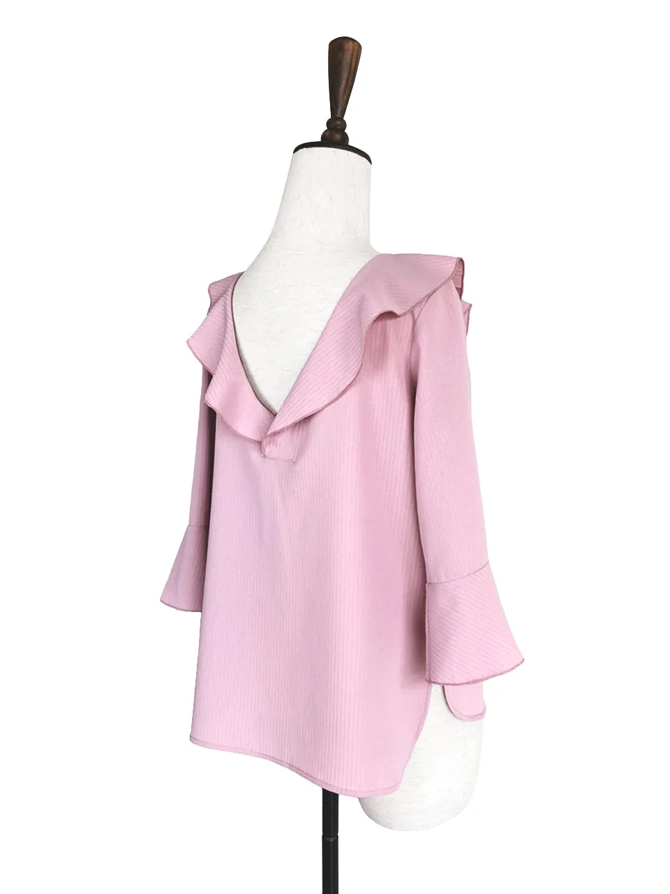 Last Chance! Subtle Striped Pattern Dirty Pink Ruffle Collar Blouse