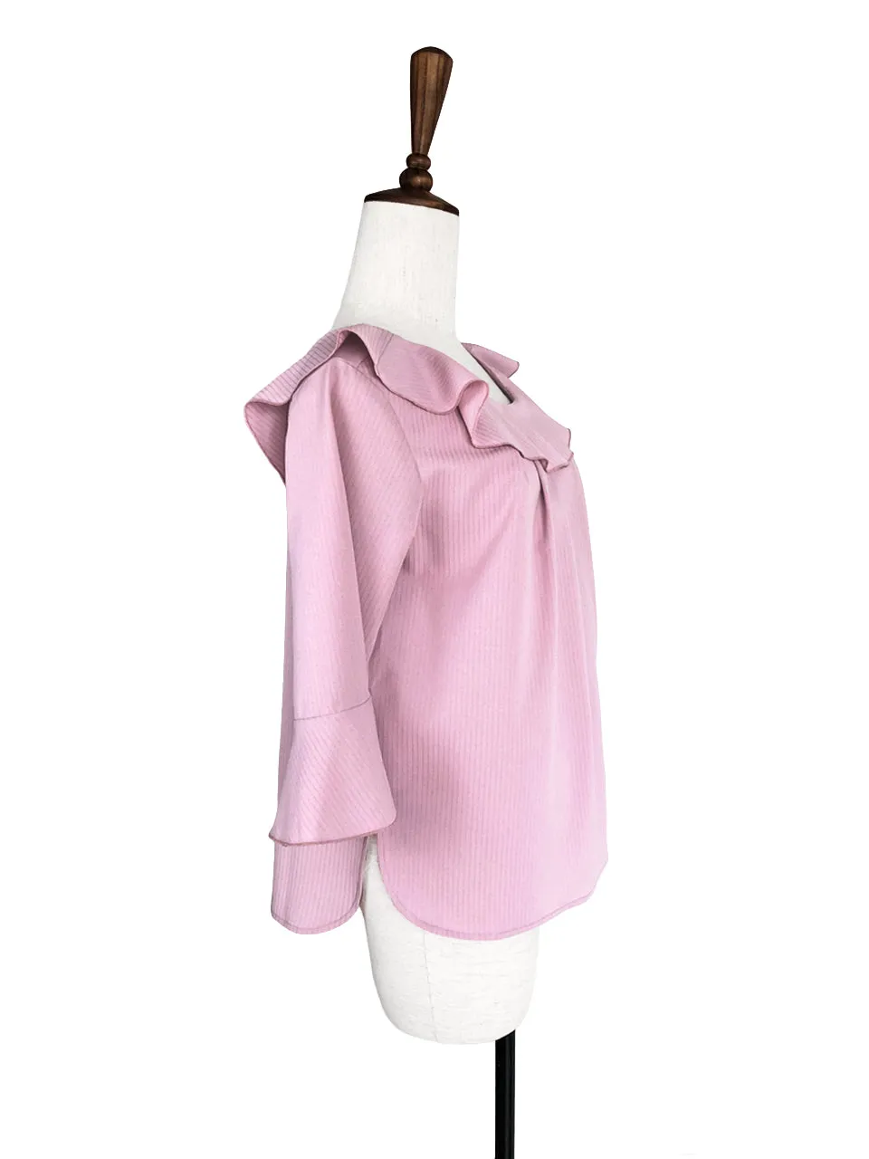 Last Chance! Subtle Striped Pattern Dirty Pink Ruffle Collar Blouse