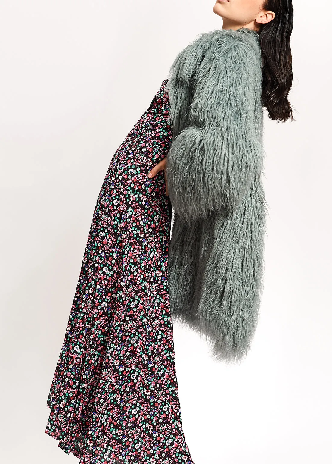 Light blue faux fur coat