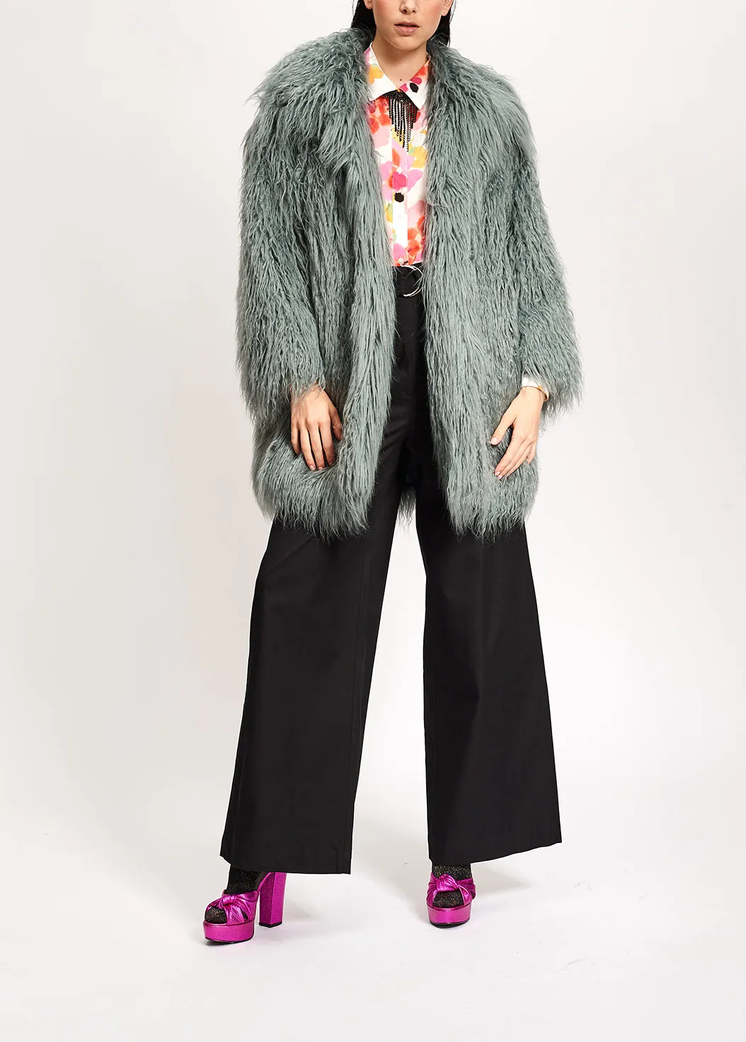 Light blue faux fur coat