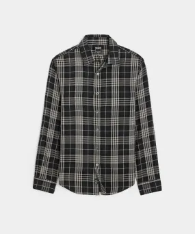 Lightweight Flannel Sport Shirt in Black Glen Plaid