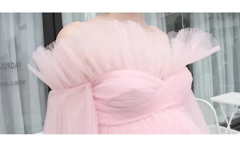 Limited edition double Sun Pleated One-Shoulder Princess layered tulle tutu pink dress - Zack