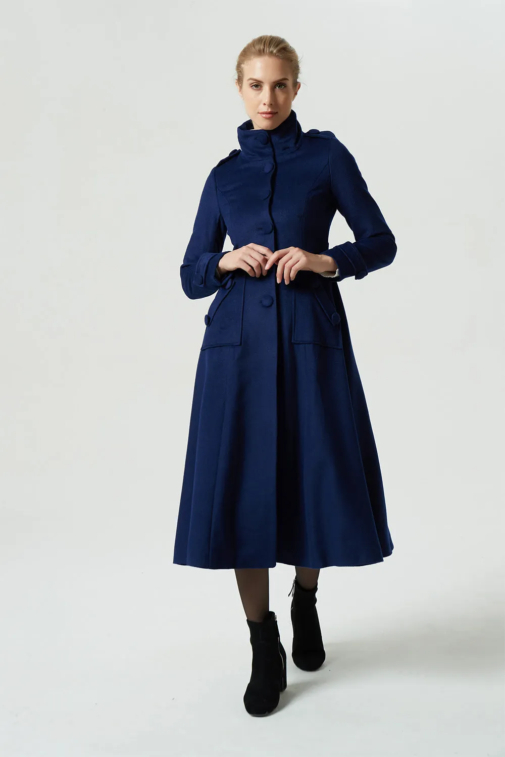 long military blue wool coat with pockets 1960#