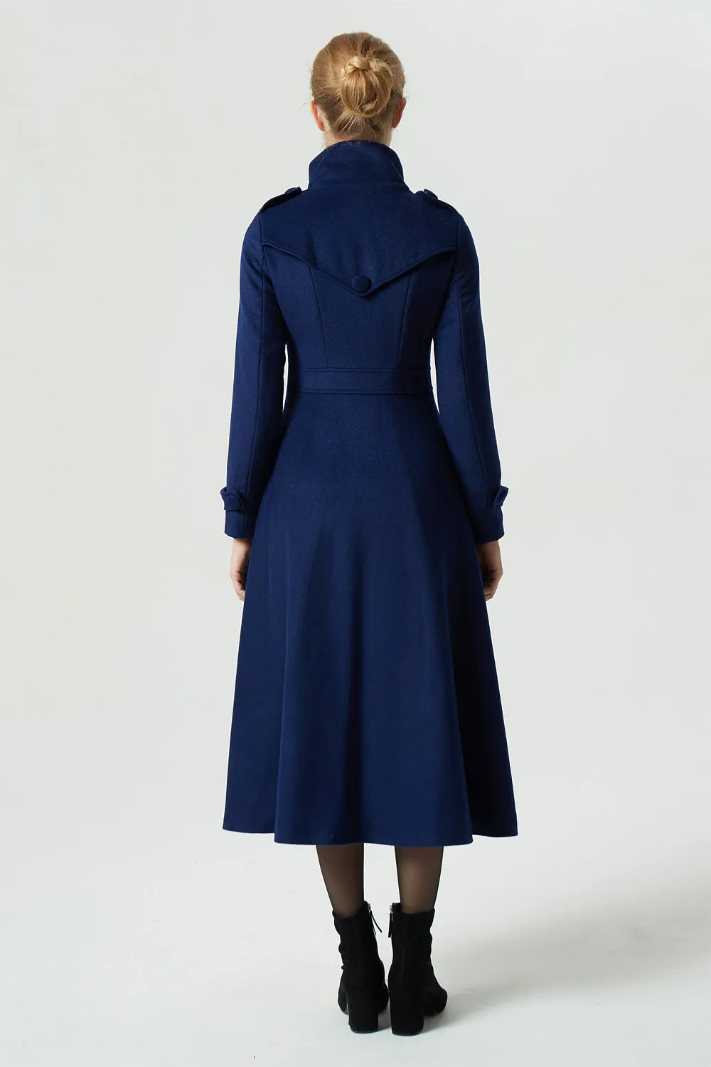 long military blue wool coat with pockets 1960#