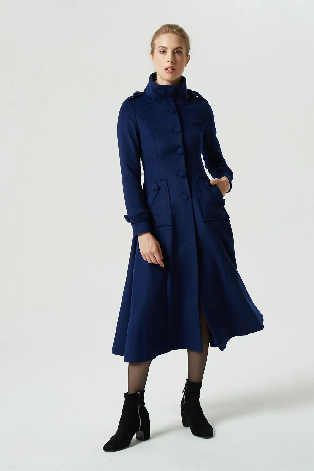 long military blue wool coat with pockets 1960#