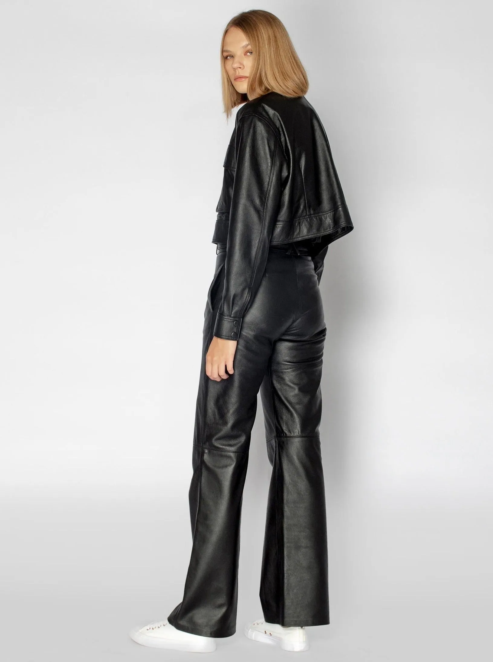 LUNA CROPPED LEATHER JACKET - BLACK