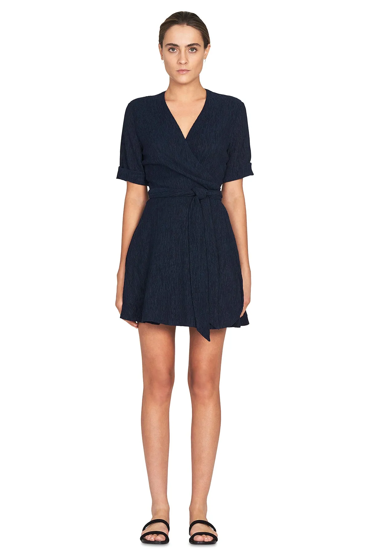 Magnolia Tie Wrap Dress- Navy