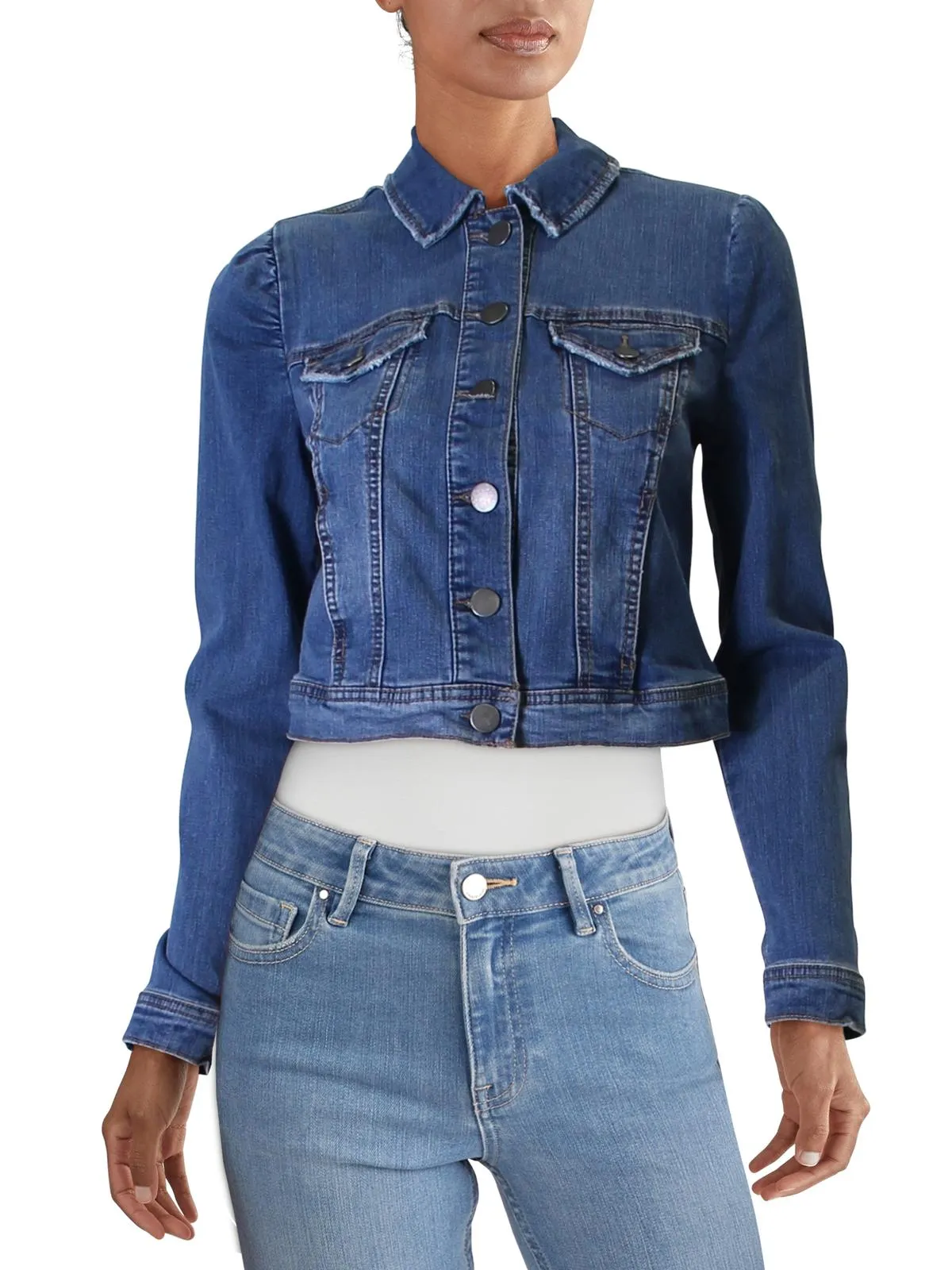 Maison Jules Women's Destroyed Trucker Denim Jacket Top Blue Size L