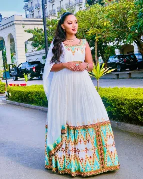 Majestic Traditional Ethiopian Dress: with Eye Catching Wide Handmade Hemline Habesha Dress Adorable Habesha Kemis