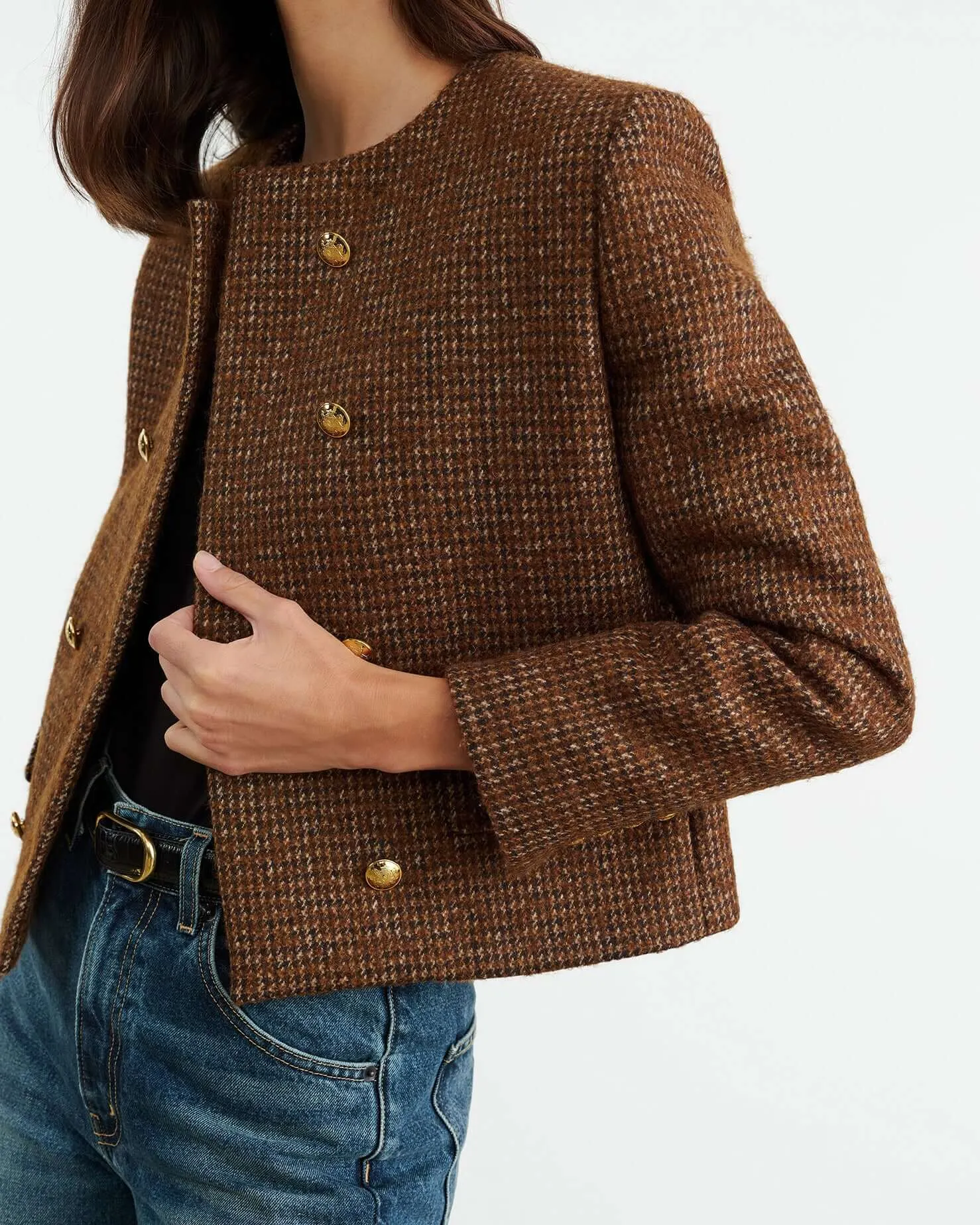 Melanie Cropped jacket in Saddle Check