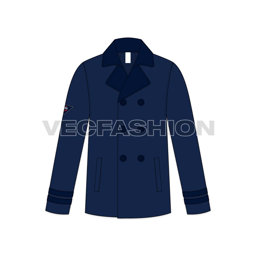 Mens Classic Navy Blue Pea Vector Coat