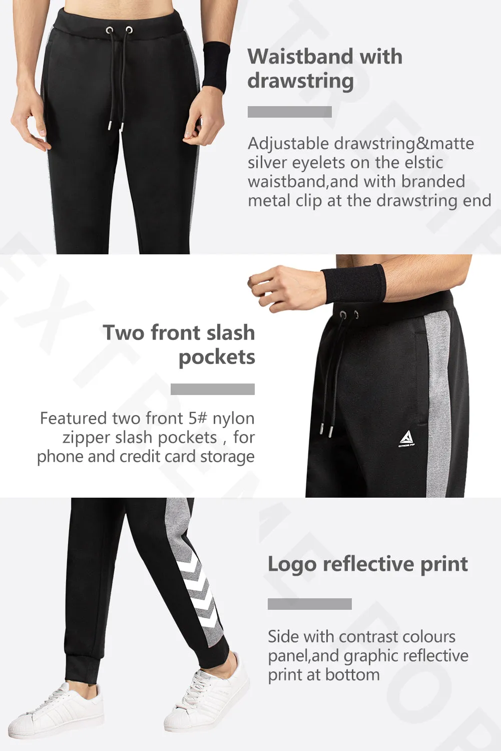 Mens sweatpants bottoms with Reflective printed blocks