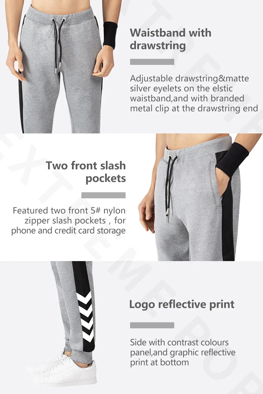 Mens sweatpants bottoms with Reflective printed blocks